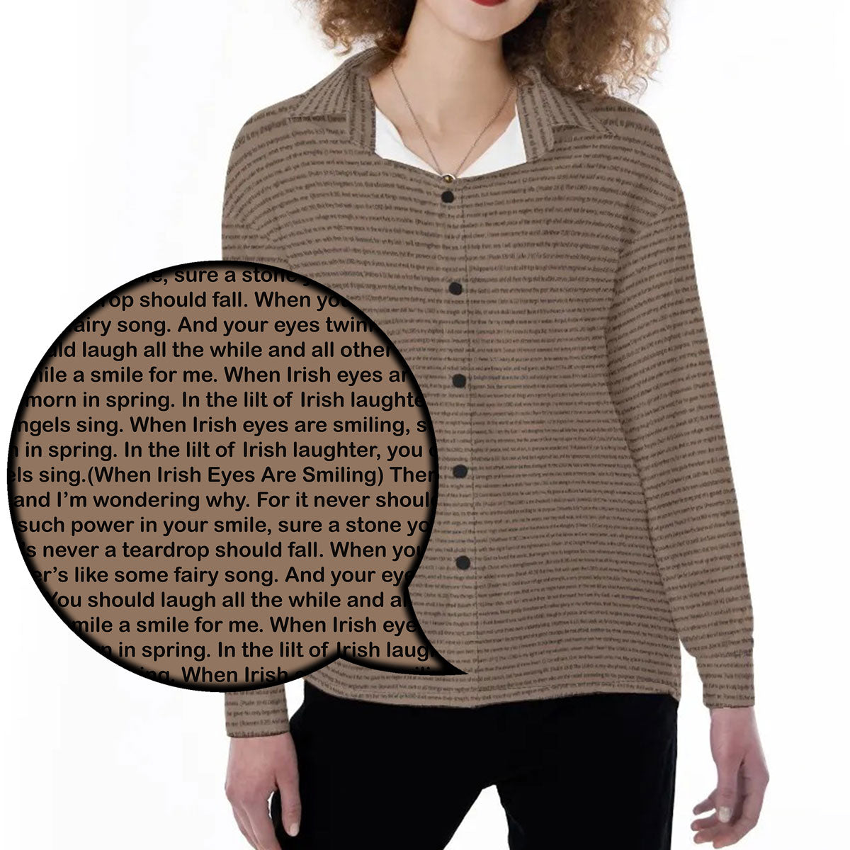 Women Long Sleeve Relaxed Shirt | Personalized Song Lyrics
