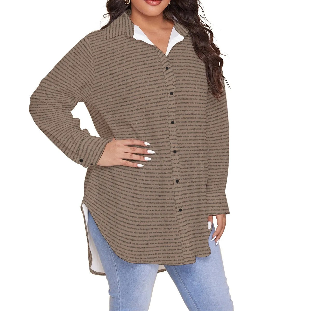 Women Long Sleeve Relaxed Tunic (Plus Size) Shirt | Bible Verse & Scripture
