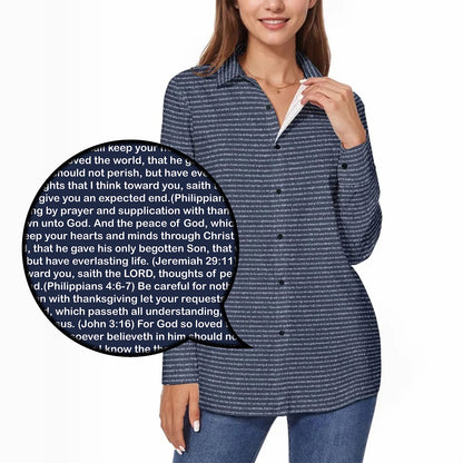Women's Long Sleeve Cotton Linen Shirt | Personalize Bible Verse & Scripture