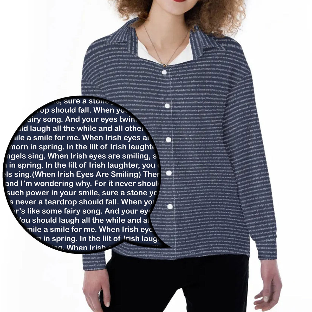 Women Long Sleeve Relaxed Shirt | Personalized Song Lyrics
