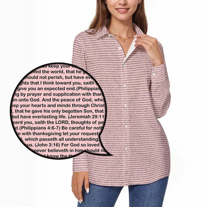 Women's Long Sleeve Cotton Linen Shirt | Personalize Bible Verse & Scripture