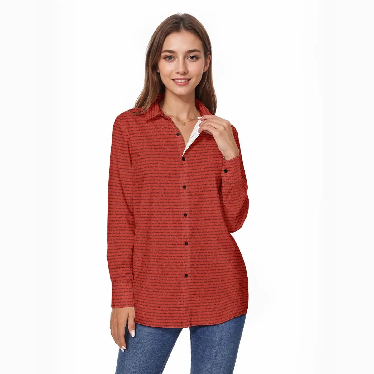 Women's Long Sleeve Cotton Linen Shirt | Personalize Bible Verse & Scripture