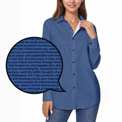 Women's Long Sleeve Cotton Linen Shirt | Personalize Bible Verse & Scripture
