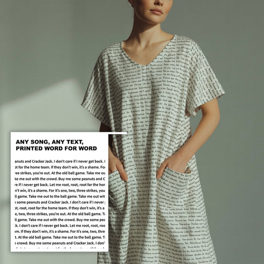 Women's Short Sleeve Relaxed V-Neck Midi Dress | Personalized Song Lyrics & Text