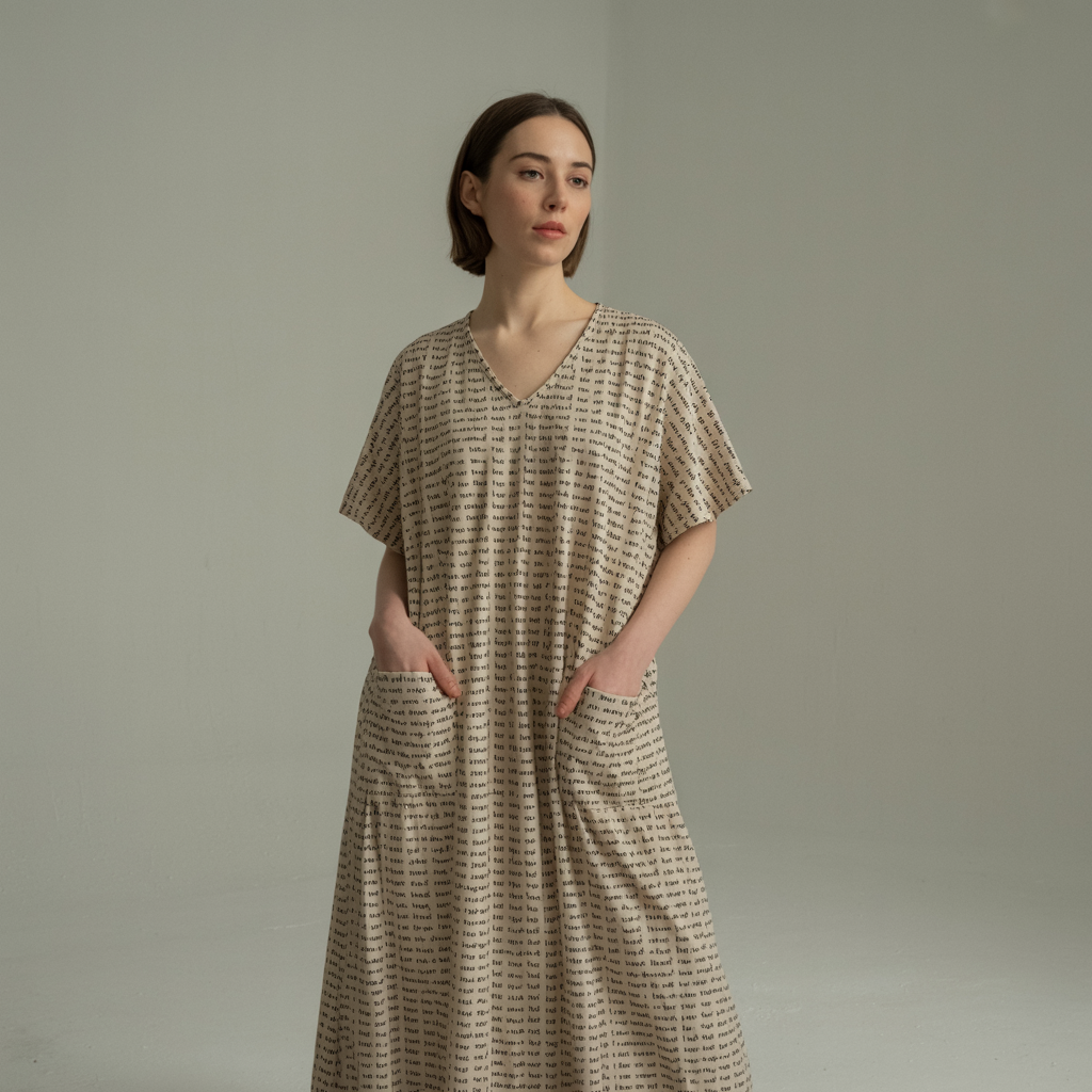Women's Short Sleeve Relaxed V-Neck Midi Dress | Personalized Song Lyrics & Text