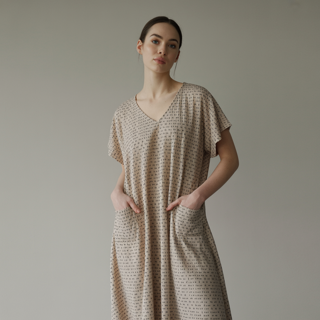 Women's Short Sleeve Relaxed V-Neck Midi Dress | Personalized Song Lyrics & Text
