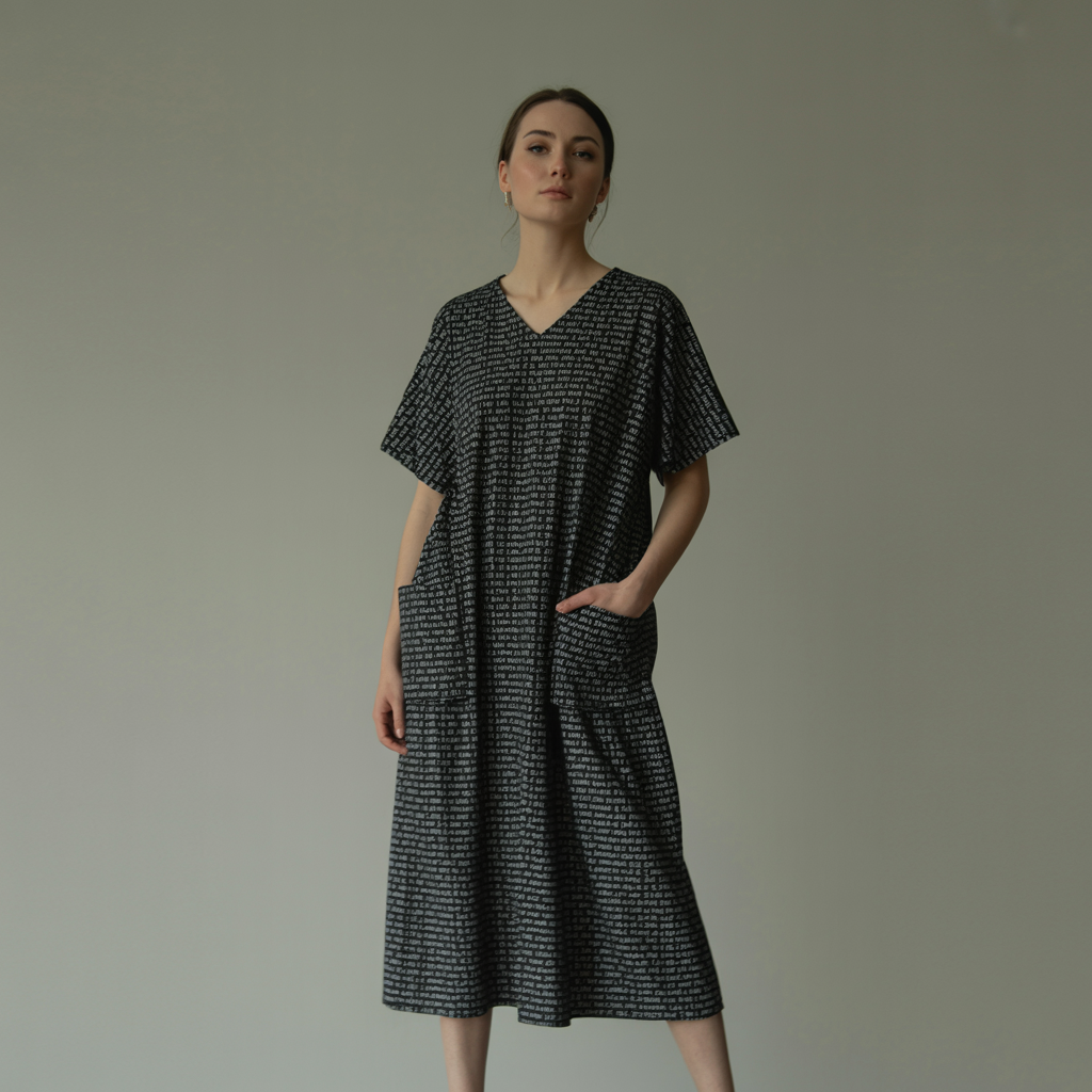 Women's Short Sleeve Relaxed V-Neck Midi Dress | Personalized Song Lyrics & Text