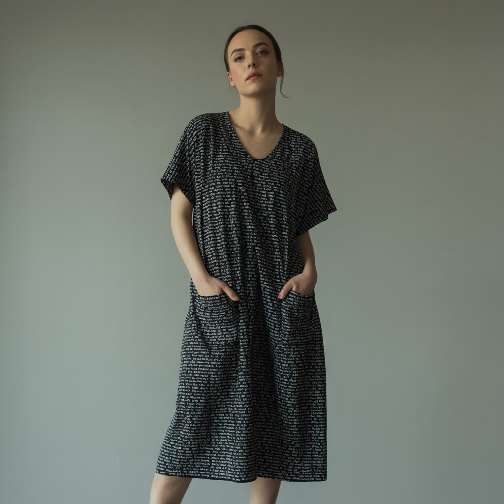 Women's Short Sleeve Relaxed V-Neck Midi Dress | Personalized Song Lyrics & Text