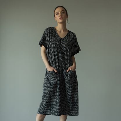 Women's Short Sleeve Relaxed V-Neck Midi Dress | Personalized Song Lyrics & Text