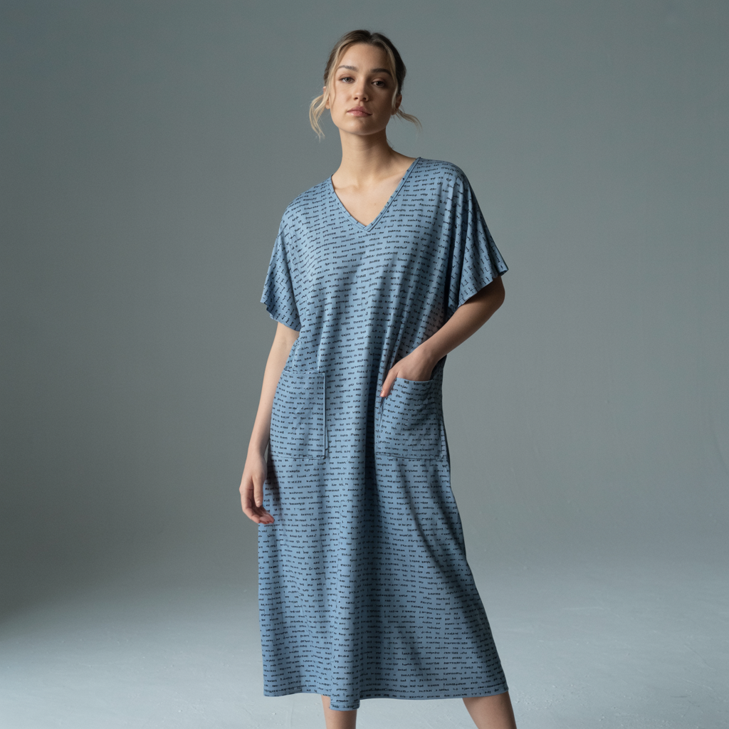 Women's Short Sleeve Relaxed V-Neck Midi Dress | Personalized Song Lyrics & Text