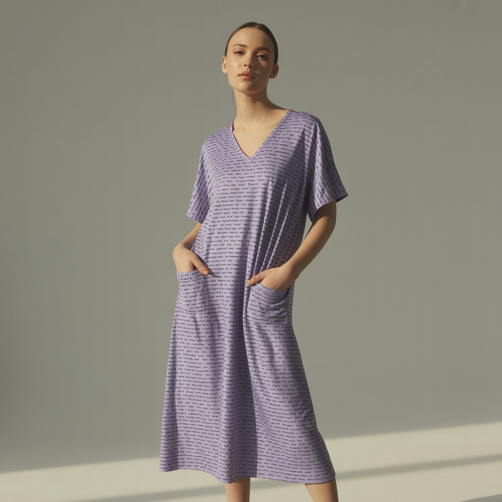 Women's Short Sleeve Relaxed V-Neck Midi Dress | Personalized Song Lyrics & Text
