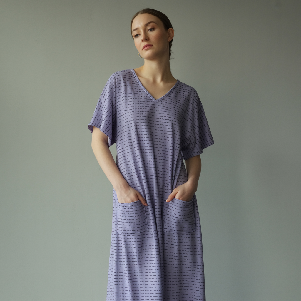 Women's Short Sleeve Relaxed V-Neck Midi Dress | Personalized Song Lyrics & Text