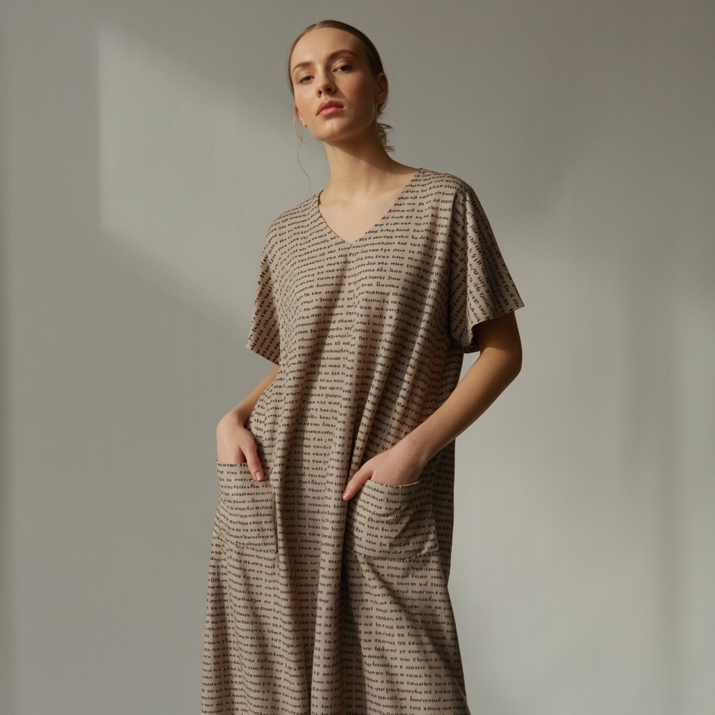 Women's Short Sleeve Relaxed V-Neck Midi Dress | Personalized Song Lyrics & Text