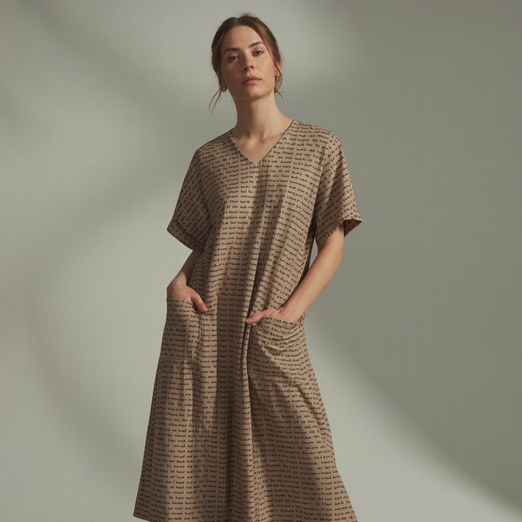 Women's Short Sleeve Relaxed V-Neck Midi Dress | Personalized Song Lyrics & Text