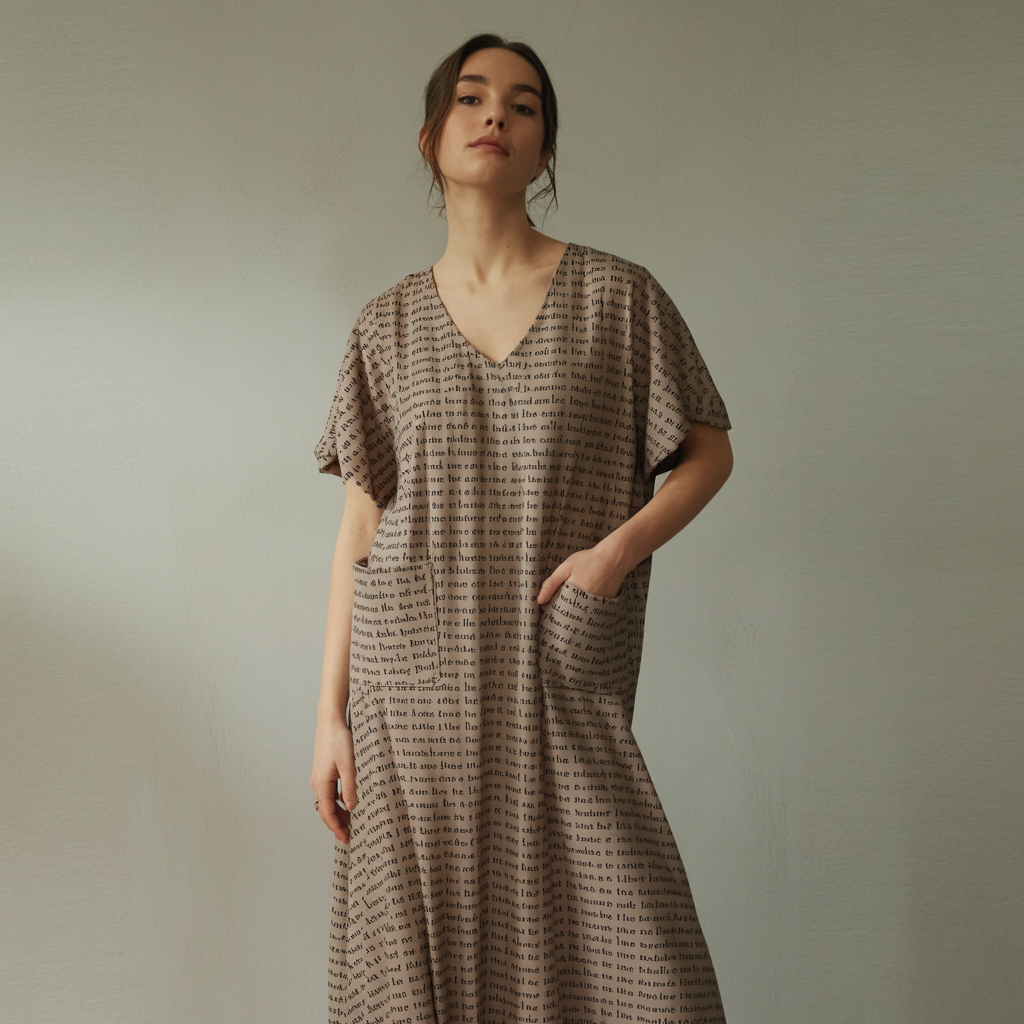 Women's Short Sleeve Relaxed V-Neck Midi Dress | Personalized Song Lyrics & Text