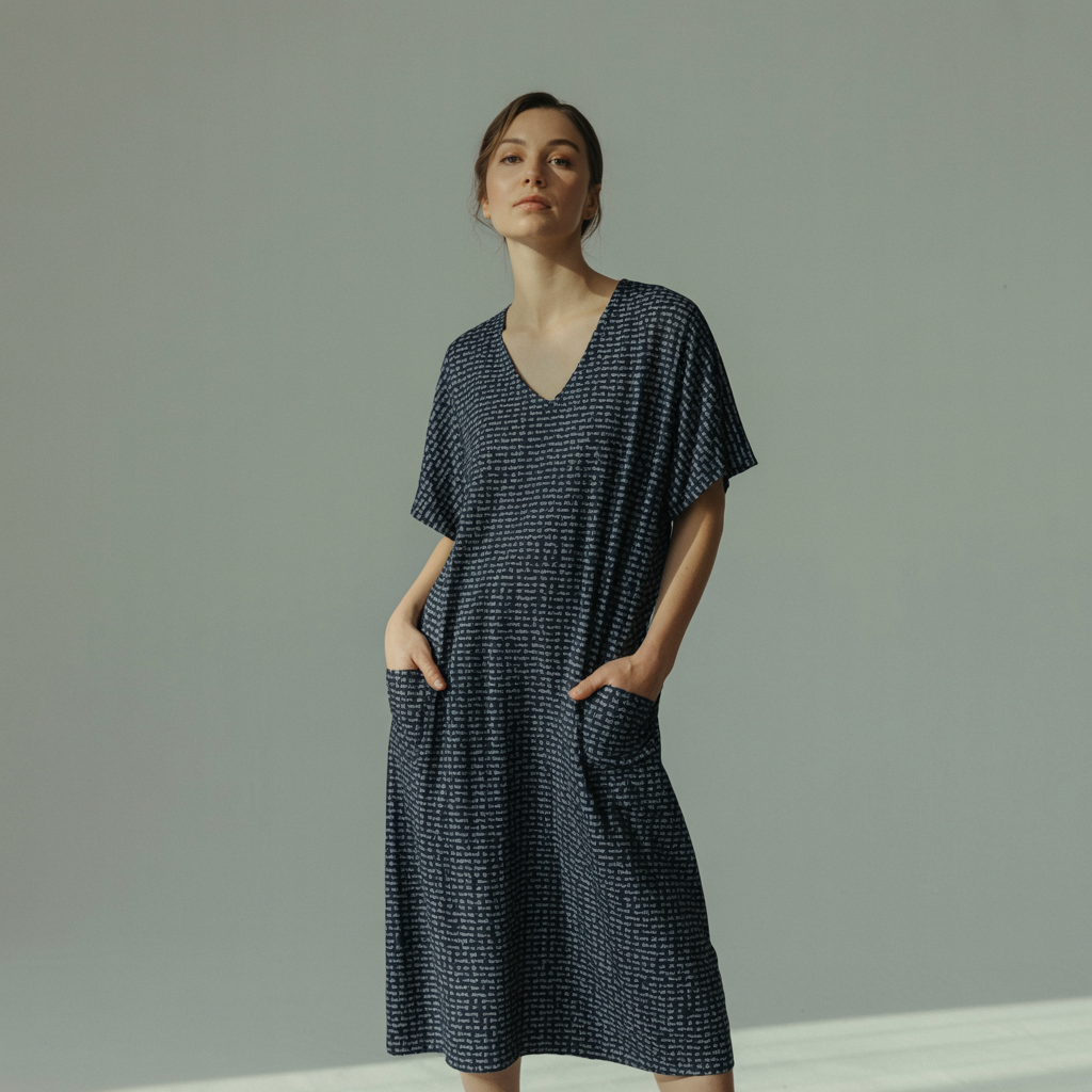 Women's Short Sleeve Relaxed V-Neck Midi Dress | Personalized Song Lyrics & Text