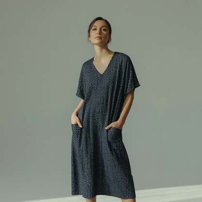 Women's Short Sleeve Relaxed V-Neck Midi Dress | Personalized Song Lyrics & Text