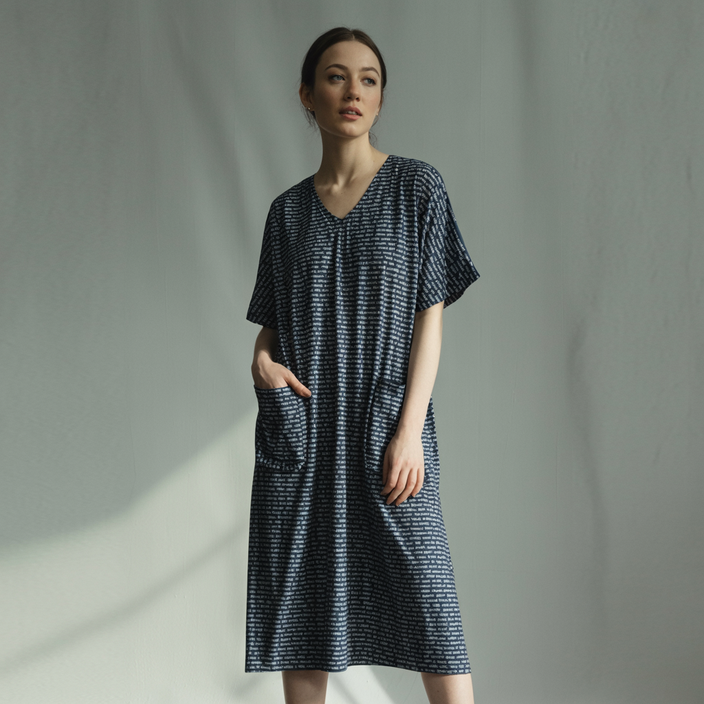 Women's Short Sleeve Relaxed V-Neck Midi Dress | Personalized Song Lyrics & Text