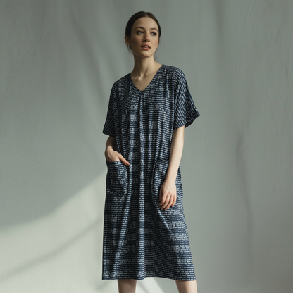 Women's Short Sleeve Relaxed V-Neck Midi Dress | Personalized Song Lyrics & Text