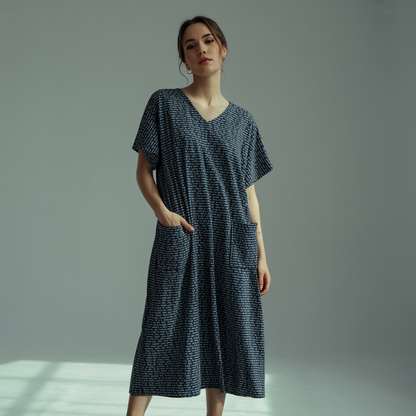 Women's Short Sleeve Relaxed V-Neck Midi Dress | Personalized Song Lyrics & Text