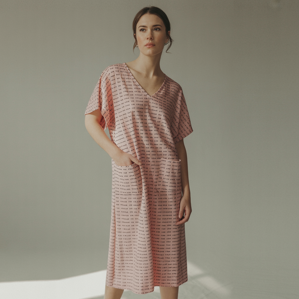 Women's Short Sleeve Relaxed V-Neck Midi Dress | Personalized Song Lyrics & Text
