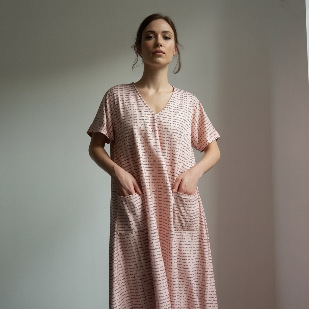 Women's Short Sleeve Relaxed V-Neck Midi Dress | Personalized Song Lyrics & Text