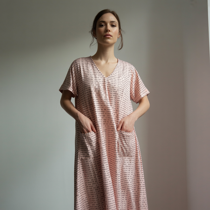 Women's Short Sleeve Relaxed V-Neck Midi Dress | Personalized Song Lyrics & Text