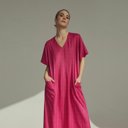 Women's Short Sleeve Relaxed V-Neck Midi Dress | Personalized Song Lyrics & Text