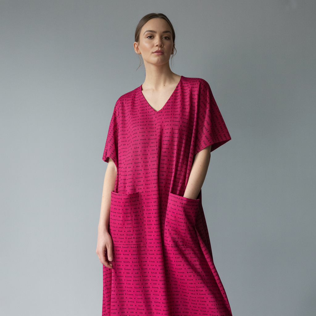 Women's Short Sleeve Relaxed V-Neck Midi Dress | Personalized Song Lyrics & Text