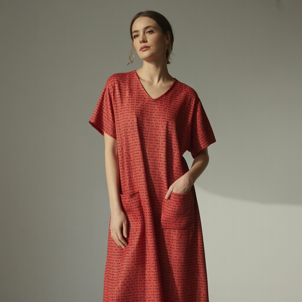 Women's Short Sleeve Relaxed V-Neck Midi Dress | Personalized Song Lyrics & Text