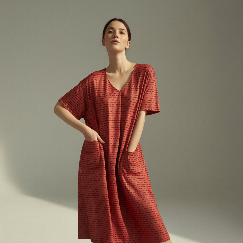 Women's Short Sleeve Relaxed V-Neck Midi Dress | Personalized Song Lyrics & Text