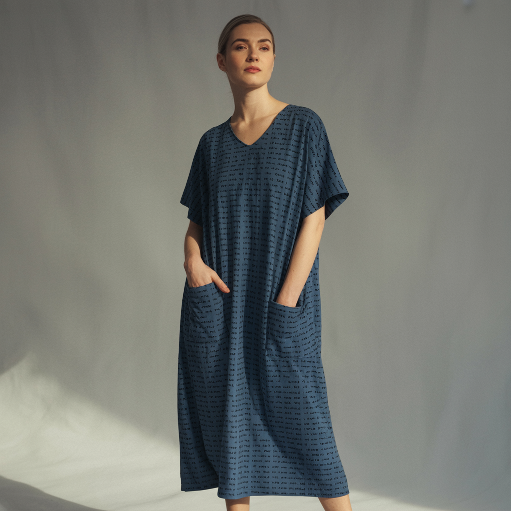 Women's Short Sleeve Relaxed V-Neck Midi Dress | Personalized Song Lyrics & Text