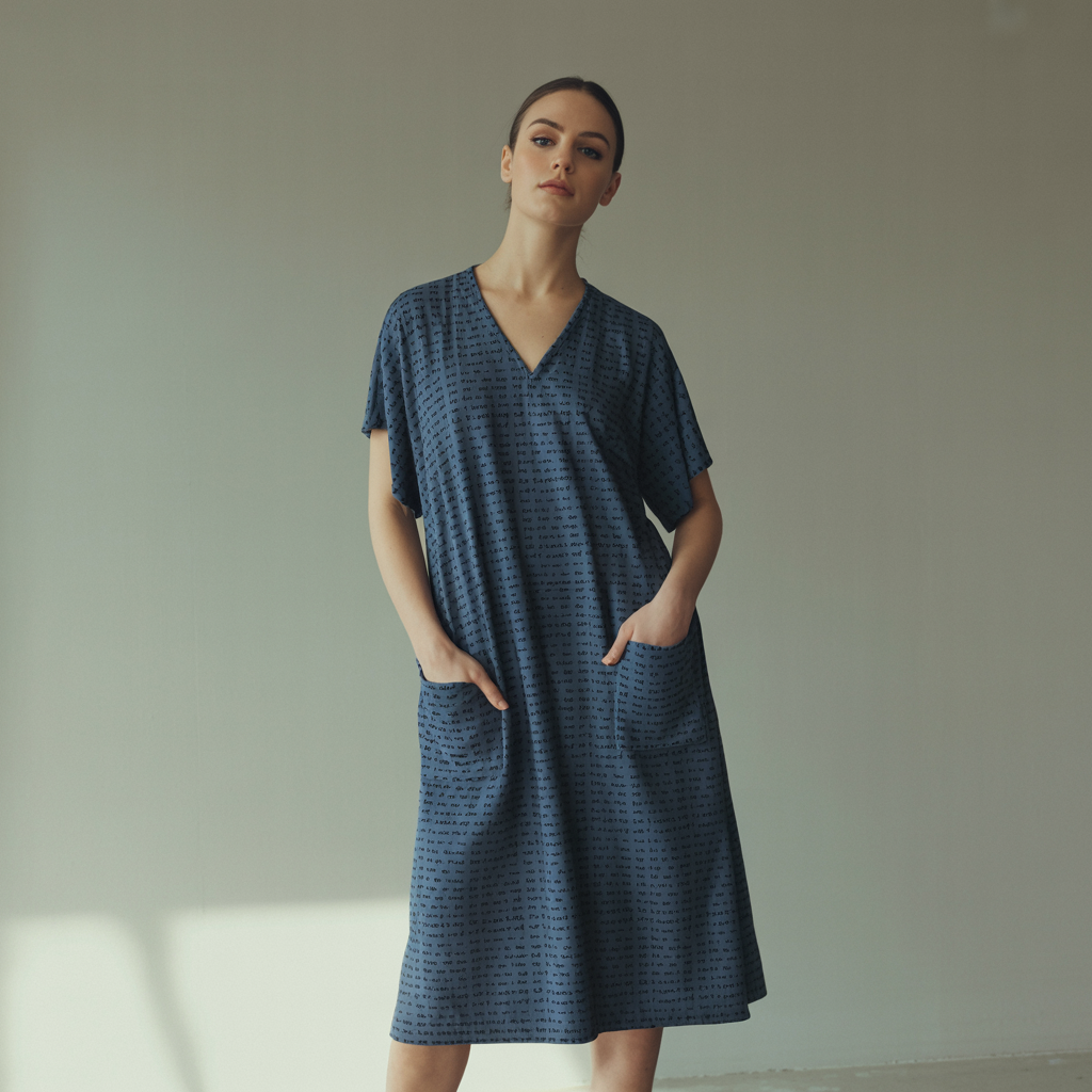 Women's Short Sleeve Relaxed V-Neck Midi Dress | Personalized Song Lyrics & Text