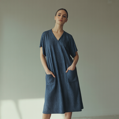 Women's Short Sleeve Relaxed V-Neck Midi Dress | Personalized Song Lyrics & Text