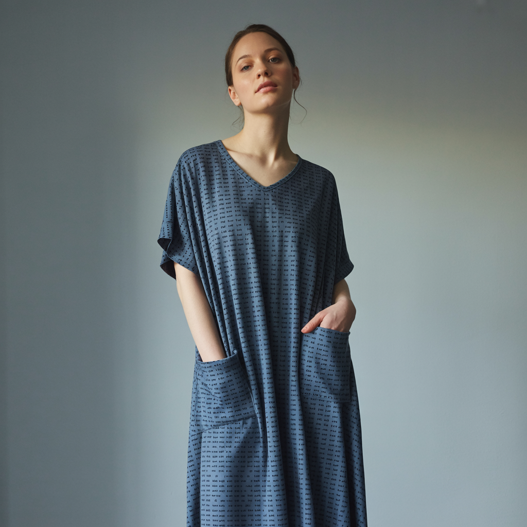 Women's Short Sleeve Relaxed V-Neck Midi Dress | Personalized Song Lyrics & Text