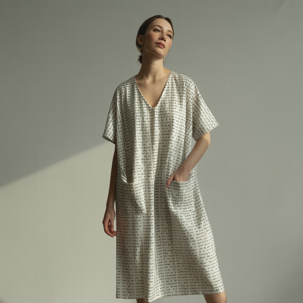 Women's Short Sleeve Relaxed V-Neck Midi Dress | Personalized Song Lyrics & Text