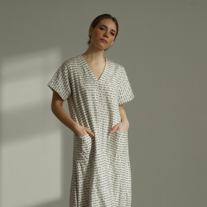 Women's Short Sleeve Relaxed V-Neck Midi Dress | Personalized Song Lyrics & Text