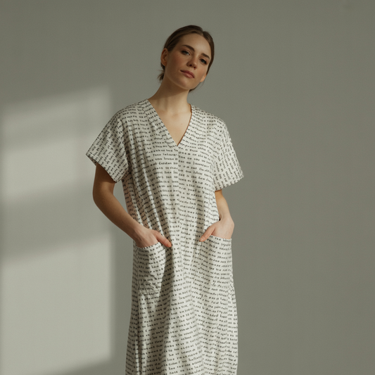 Women's Short Sleeve Relaxed V-Neck Midi Dress | Personalized Song Lyrics & Text