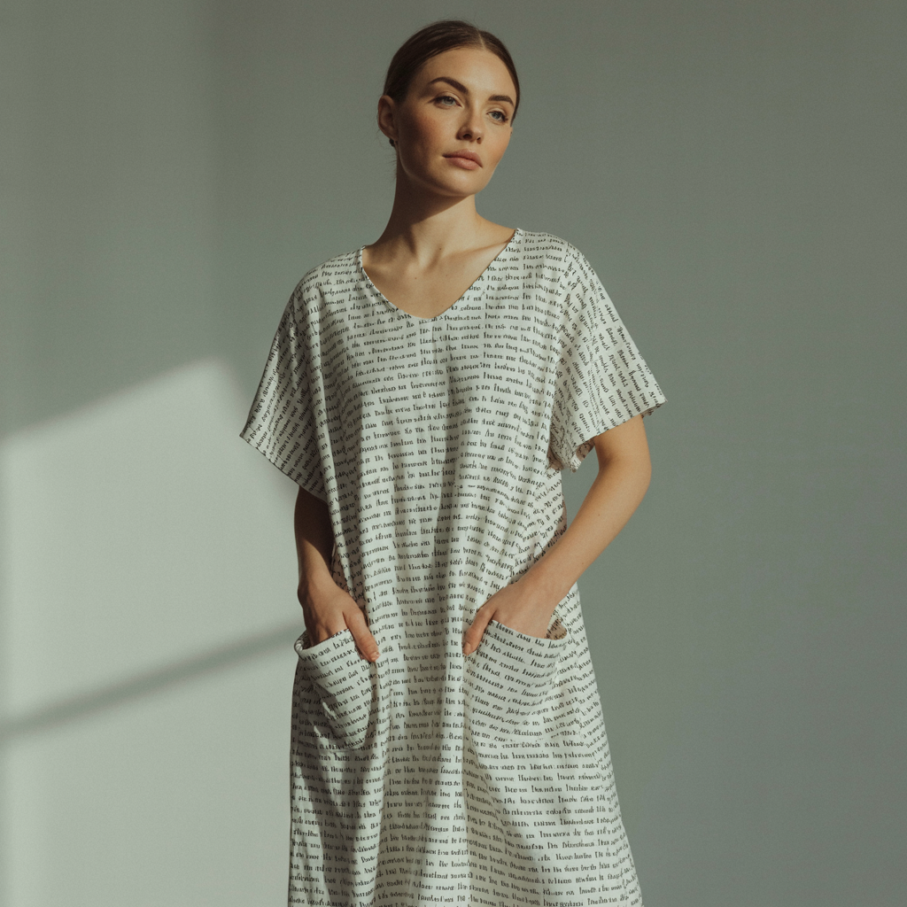 Women's Short Sleeve Relaxed V-Neck Midi Dress | Personalized Song Lyrics & Text