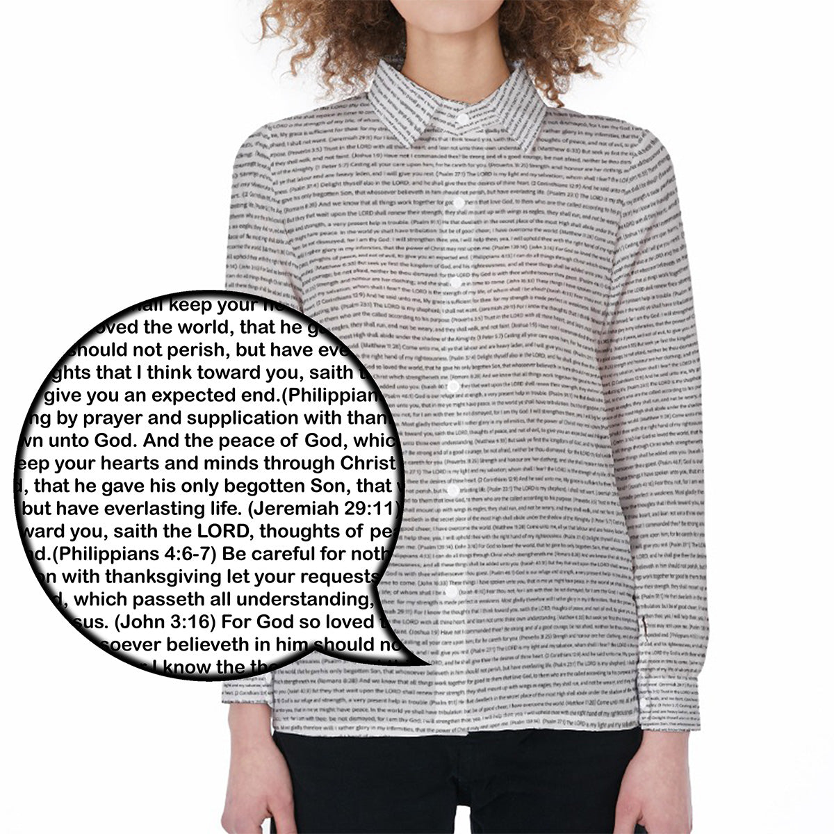 Women Long Sleeve Gathered-Back Shirt | Bible Verse & Scripture