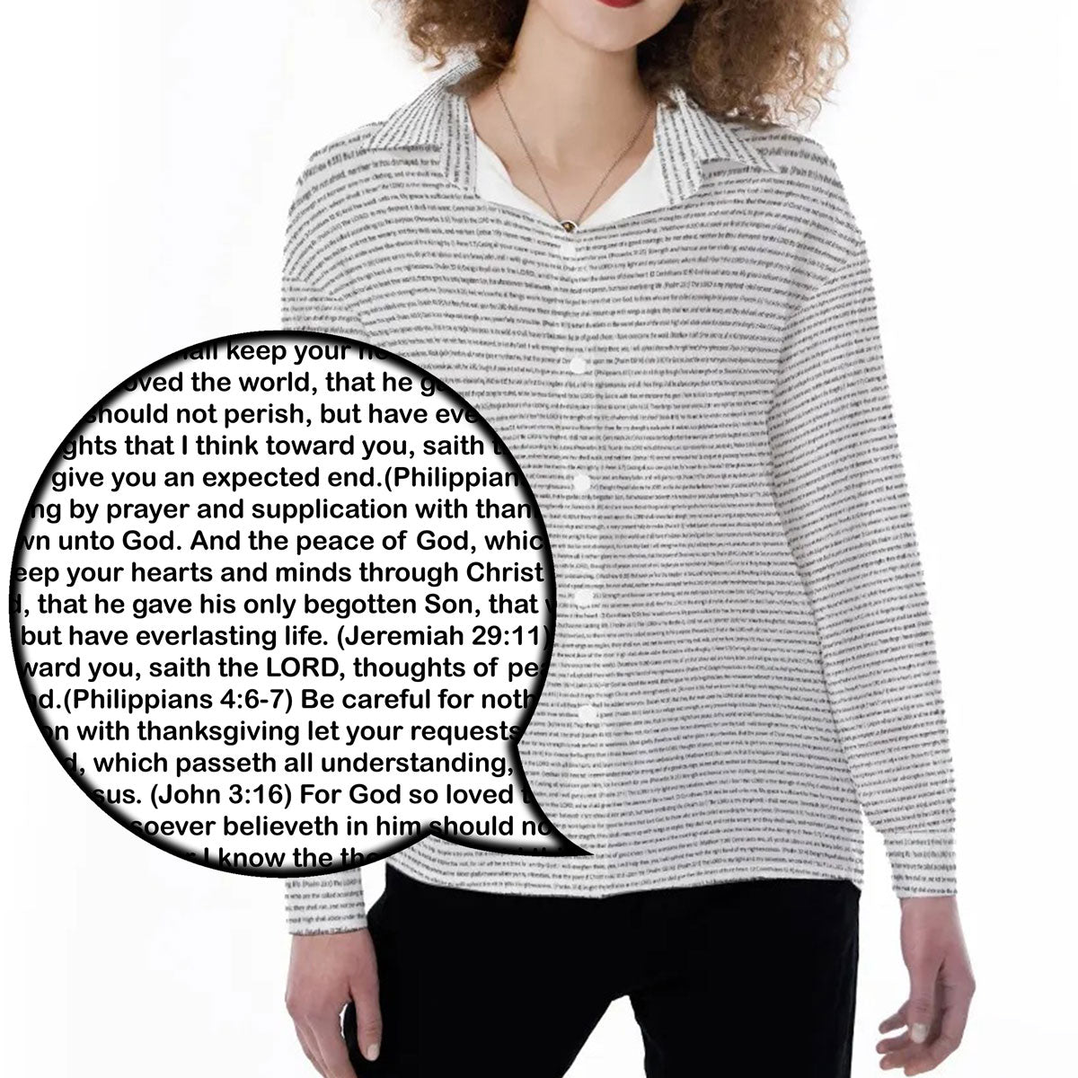 Women Long Sleeve Relaxed Shirt | Bible Verse & Scripture – Prose Print