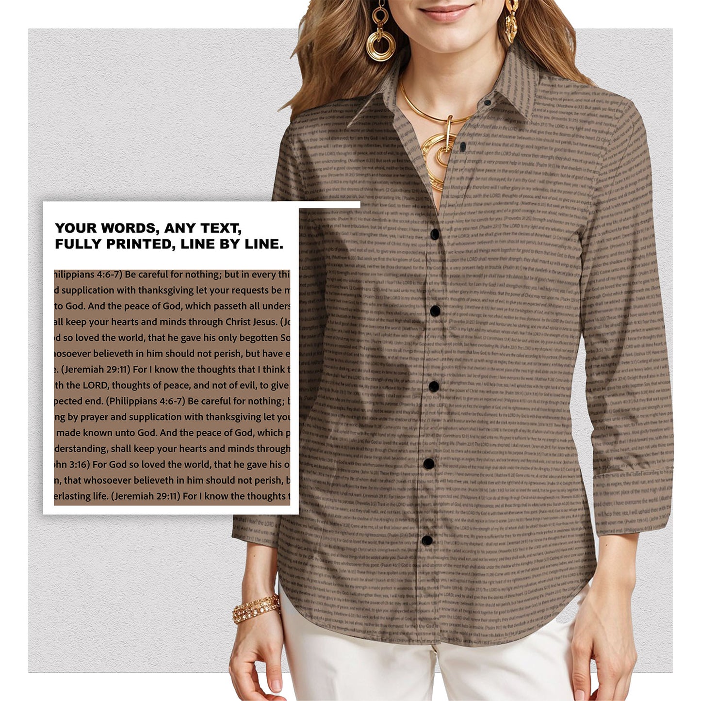Personalized Women's 3/4 Sleeve Cotton-Linen Shirt | Custom Song Lyrics