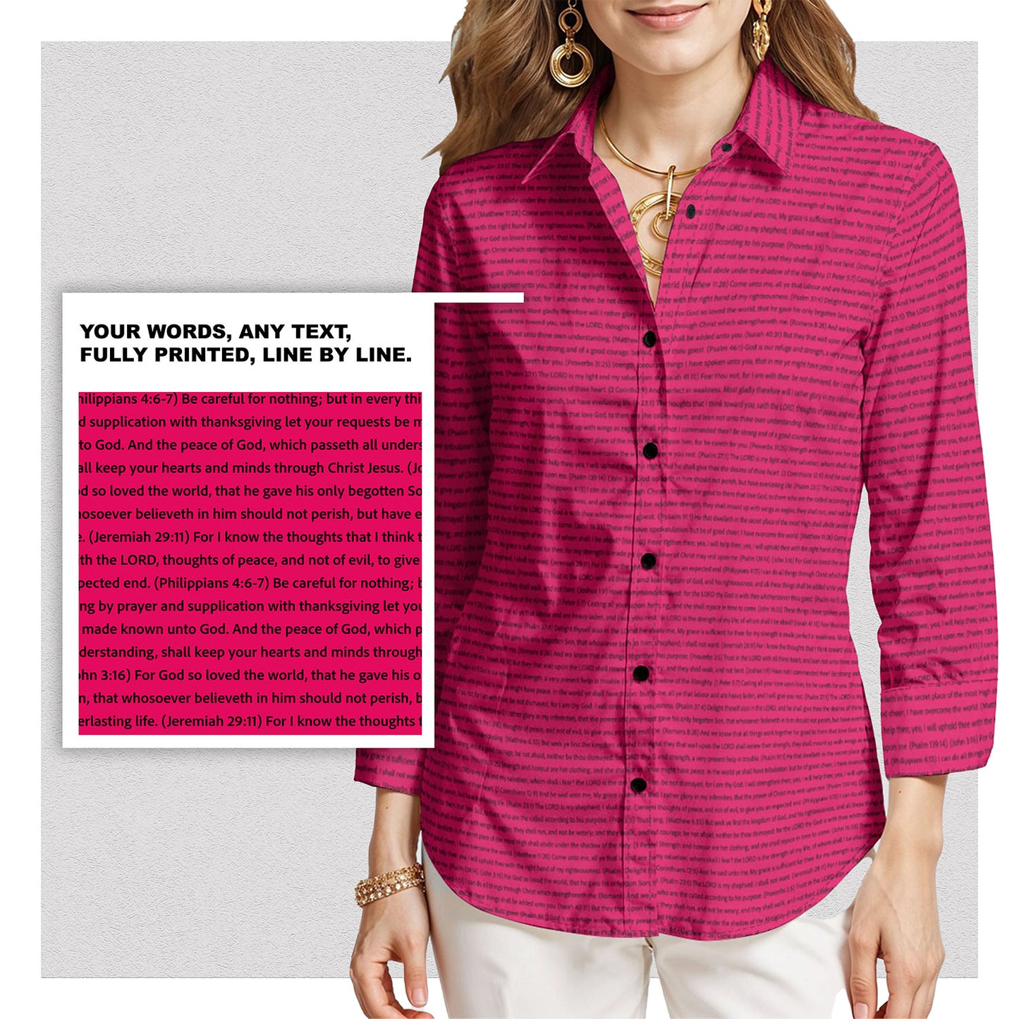 Personalized Women's 3/4 Sleeve Cotton-Linen Shirt | Custom Song Lyrics