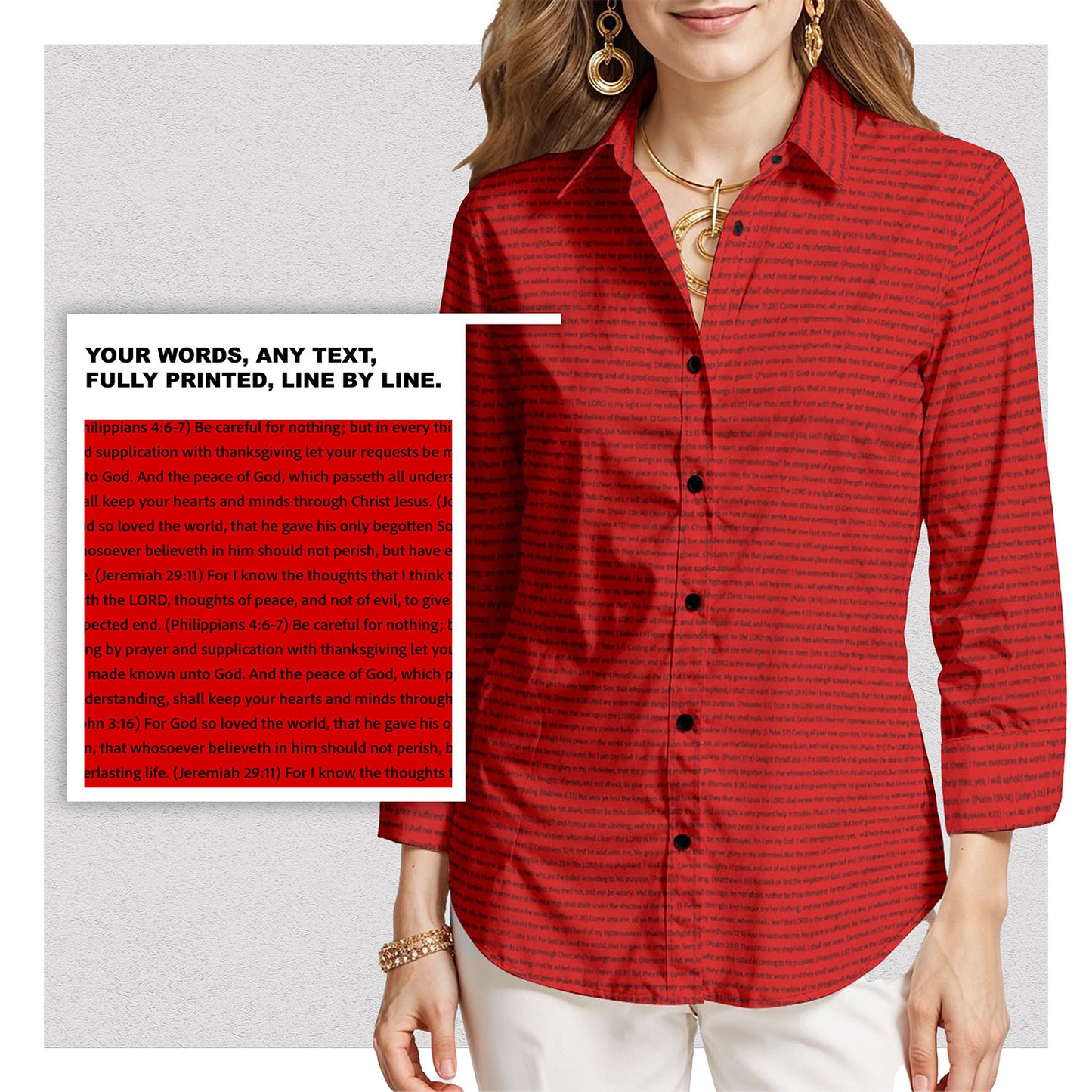 Personalized Women's 3/4 Sleeve Cotton-Linen Shirt | Custom Song Lyrics